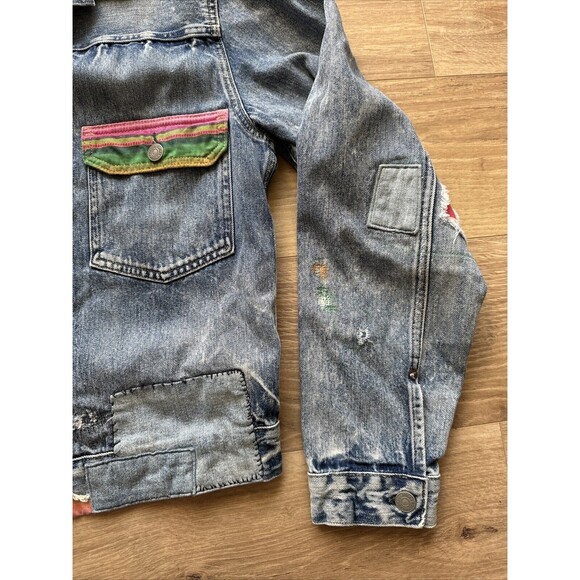POLO RALPH LAUREN Men’s RENTON Striped Patch Denim Jean Jacket distressed serape - Picture 2 of 12